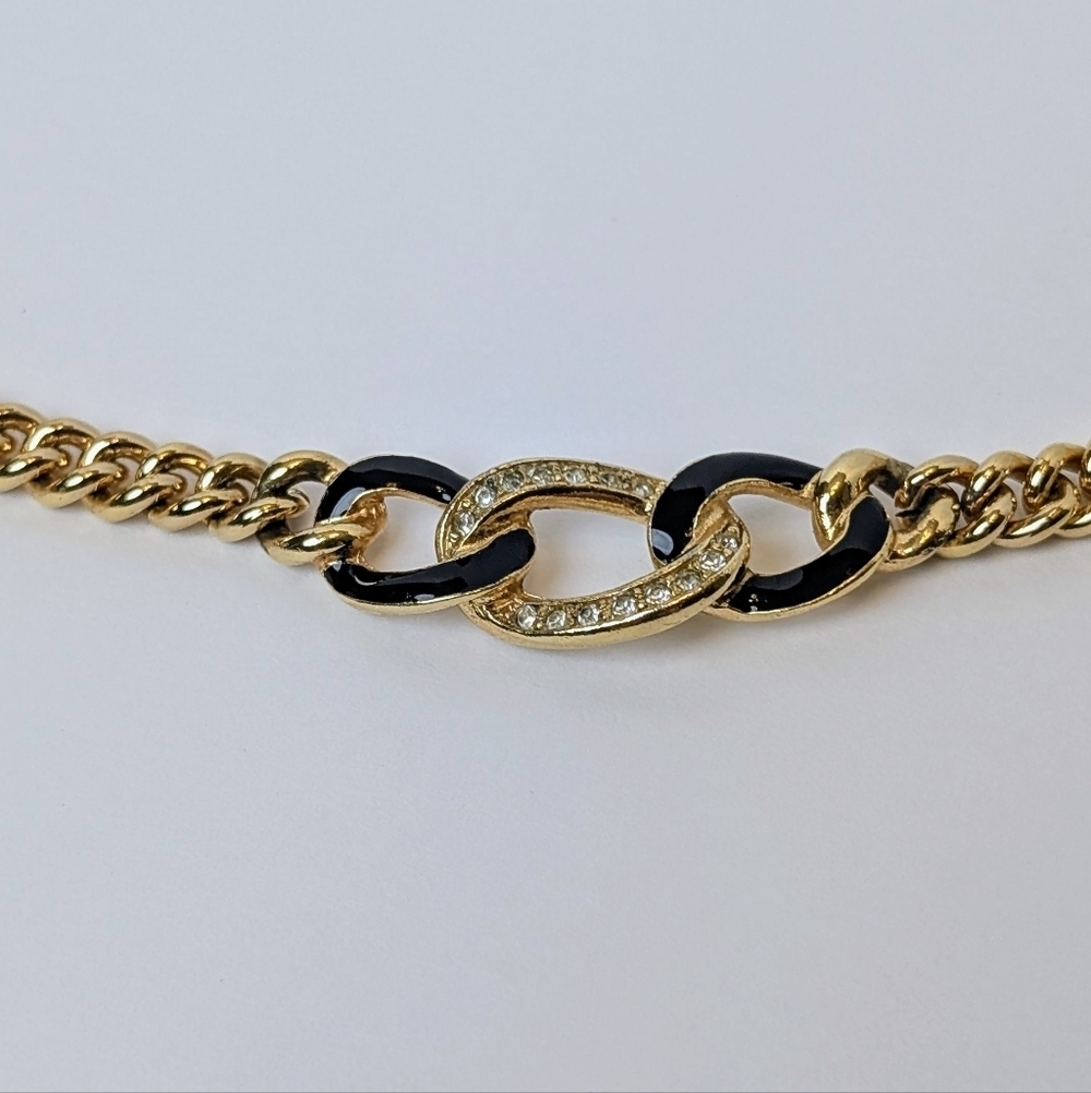 Dior Gold Tone Curb Chain Choker Necklace Pavé Crystal Links Y2K Authentic